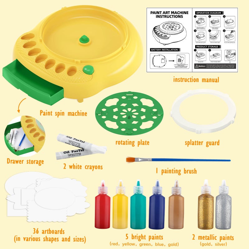 TingingYuli Arts and Crafts for Kids Ages 4-8 Paint Spin Art Machine Kit Art Craft Set for 6-9 Year Old Cool Painting Spinner Toys Kits Set Art Supplies Birthday Gifts for Boy Girl Ages 6 7 8 9 10 11 12 Green - Image 2